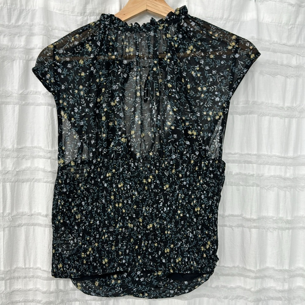 FREE PEOPLE BLACK FLORAL MA CHERIE CHIFFON TOP - Picture 5 of 6